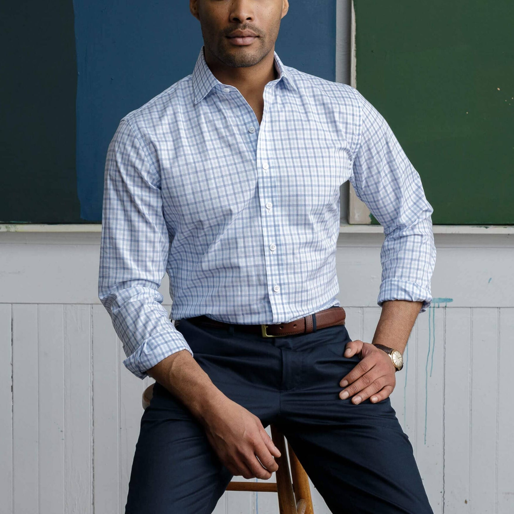The Navy Blue Arville Comfort Stretch Custom Shirt Custom Dress Shirt- Ledbury