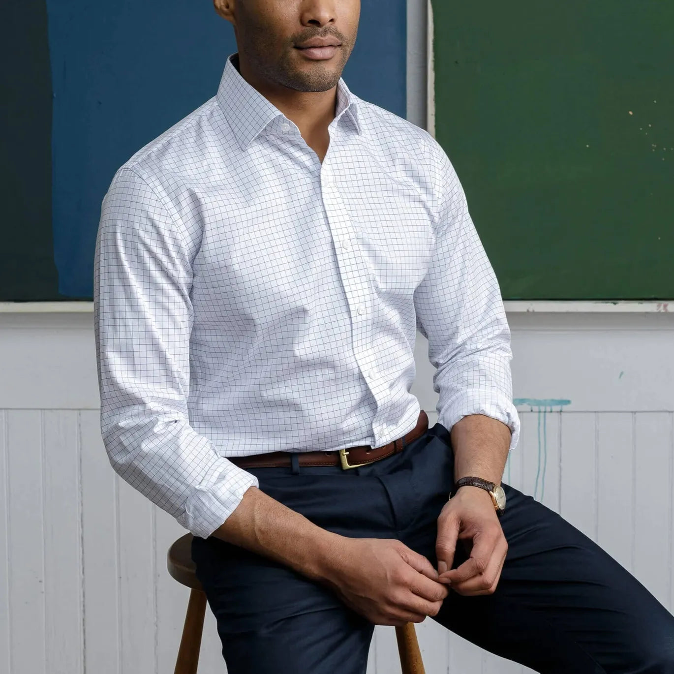 The Blue Cliffe Windowpane Custom Shirt Custom Dress Shirt- Ledbury