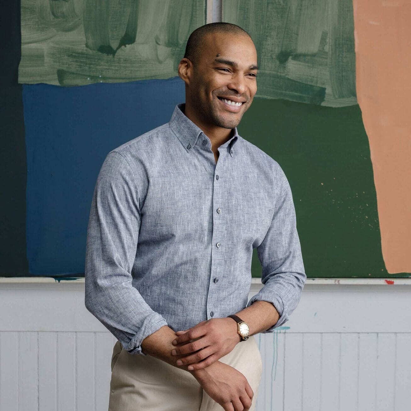 The Navy Blue Sandoval Oxford Chambray Custom Shirt Custom Casual Shirt- Ledbury