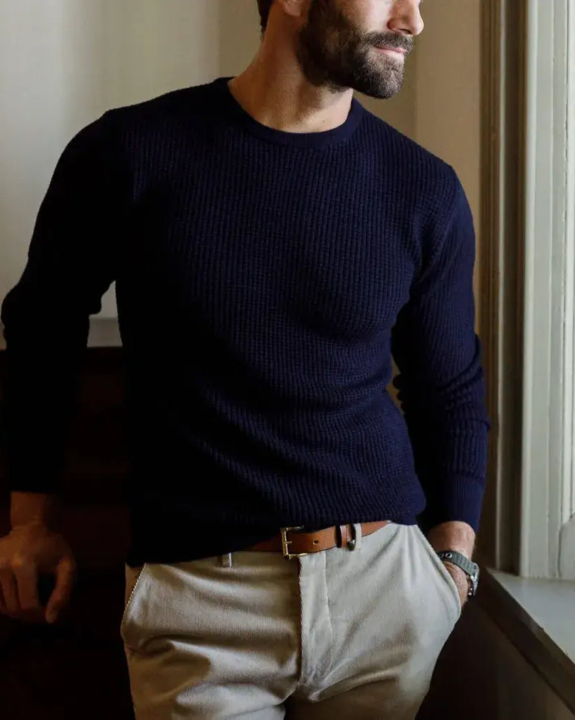 The Navy Walden Thermal Crew Sweater Sweater- Ledbury