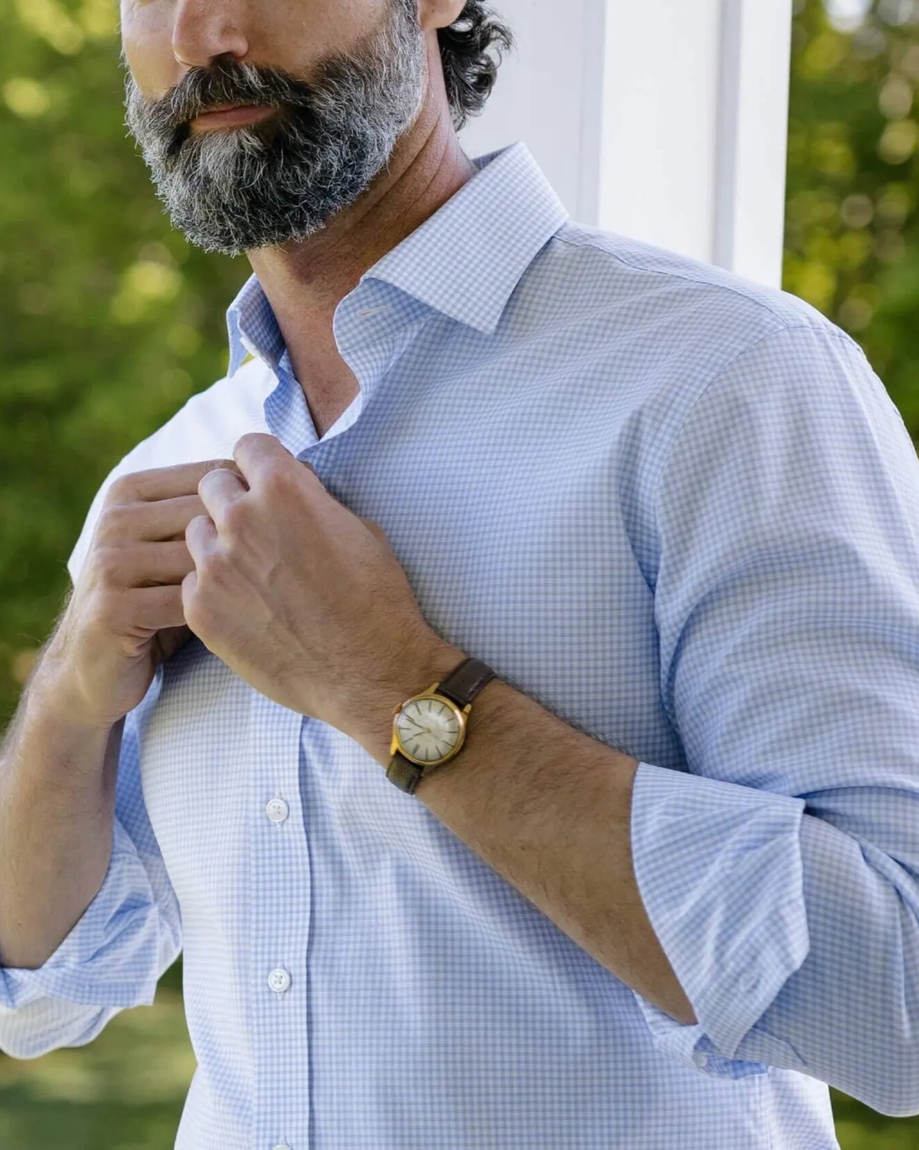 The Blue Kent Gingham Custom Shirt Custom Dress Shirt- Ledbury