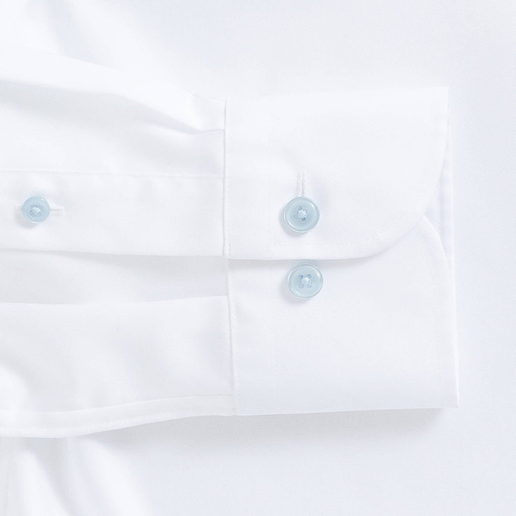 The White Madison Fine Twill with Light Blue Buttons Custom Shirt Custom Dress Shirt- Ledbury