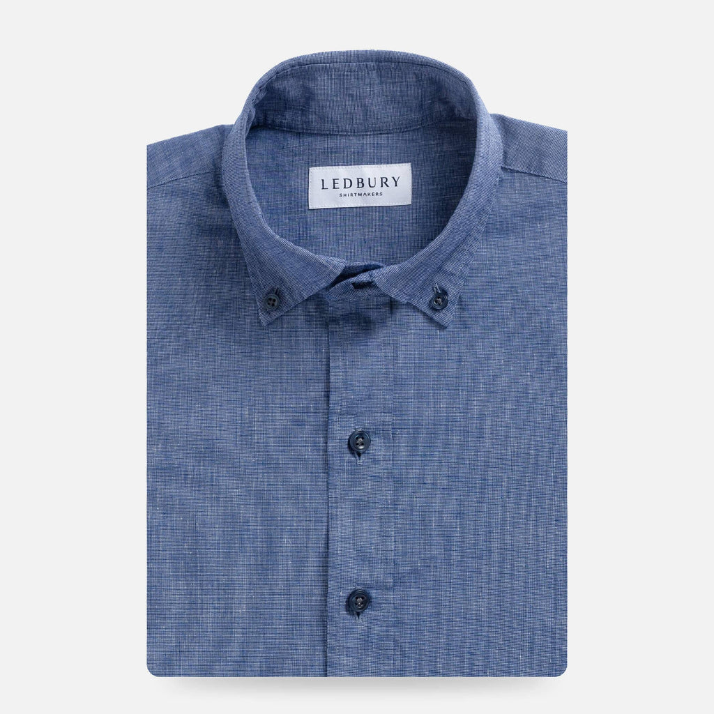 The Navy Barretto Cotton Linen Custom Shirt Custom Casual Shirt- Ledbury