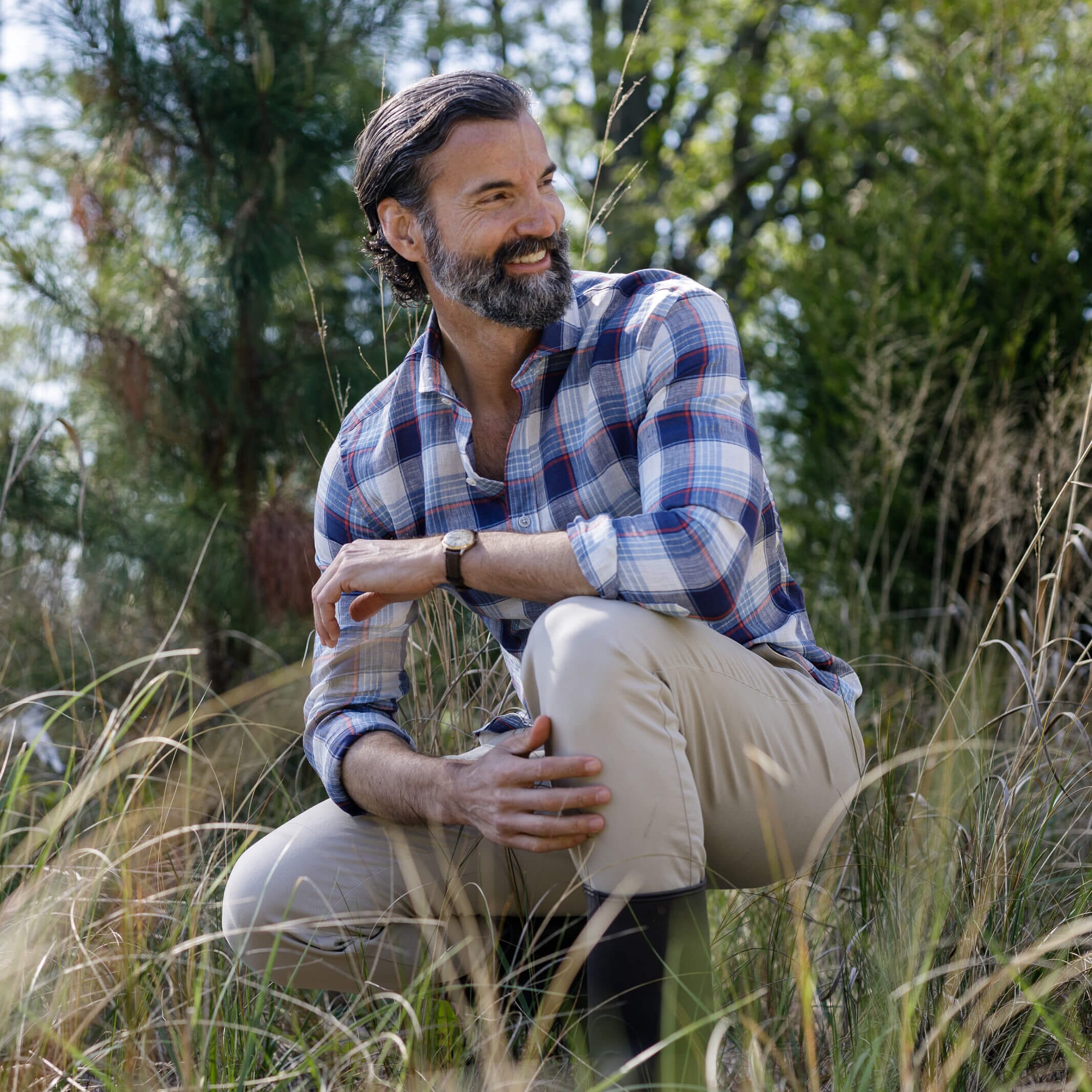 The Cadet Blue Okemo Plaid Linen Custom Shirt Custom Casual Shirt- Ledbury