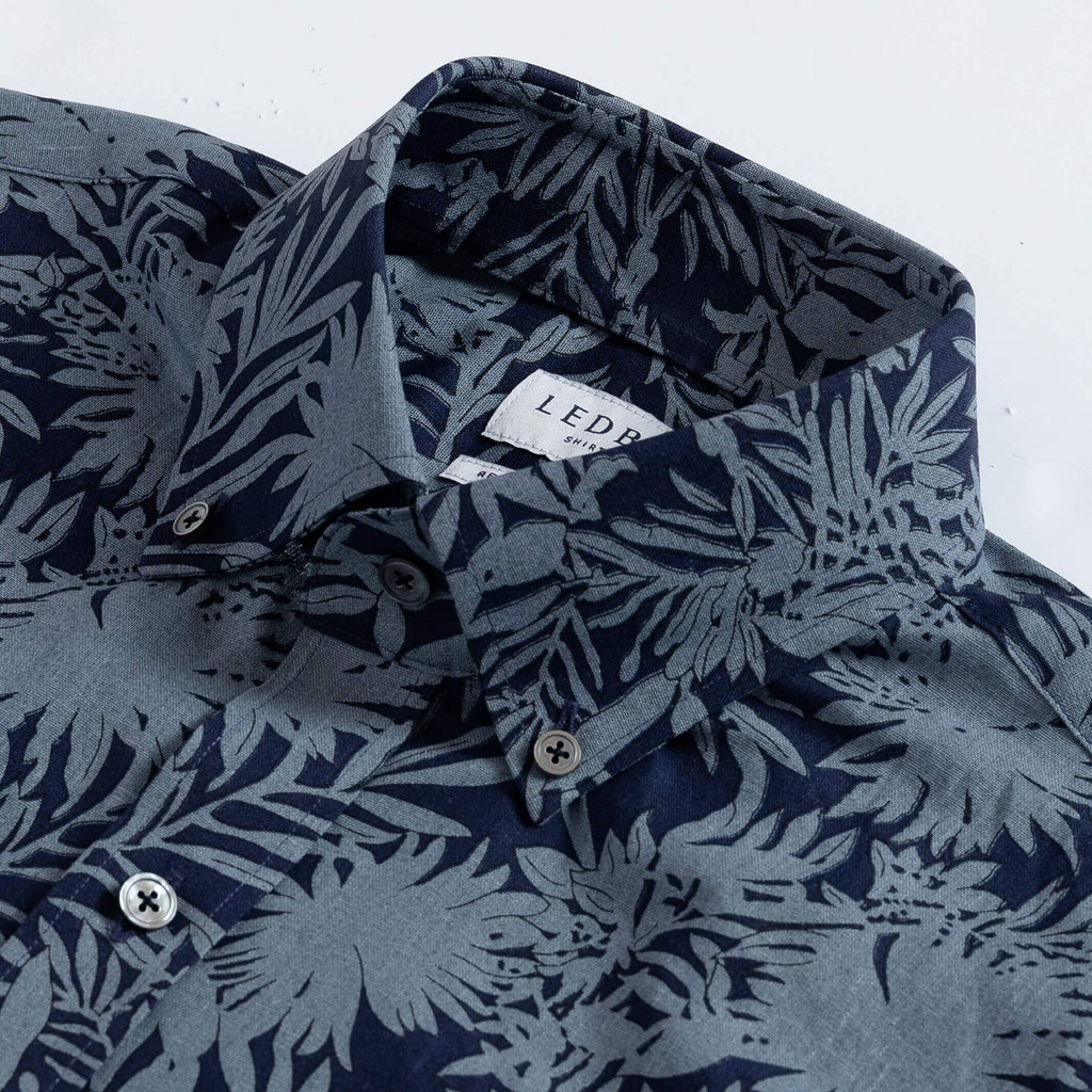 The Indigo Onaway Cotton Linen Tropical Print Custom Shirt Custom Casual Shirt- Ledbury