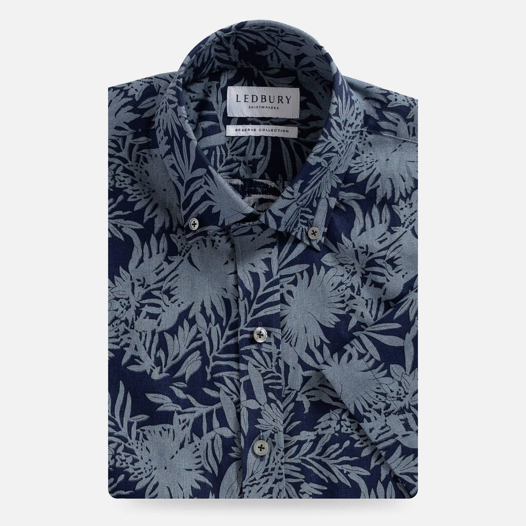 The Indigo Onaway Cotton Linen Tropical Print Custom Shirt Custom Casual Shirt- Ledbury