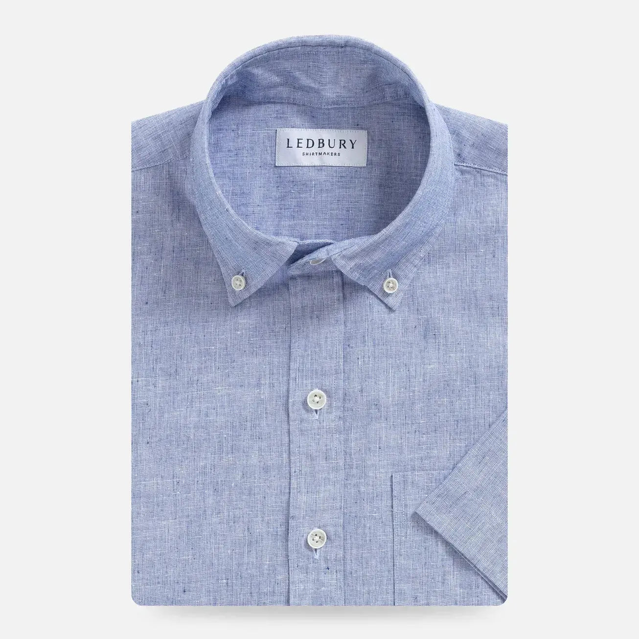 The Blue Short Sleeve Barretto Cotton Linen Custom Shirt Custom Short Sleeve Shirt- Ledbury