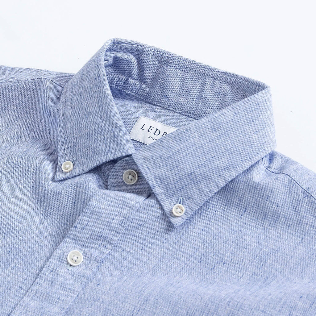 The Blue Short Sleeve Barretto Cotton Linen Custom Shirt Custom Casual Shirt- Ledbury