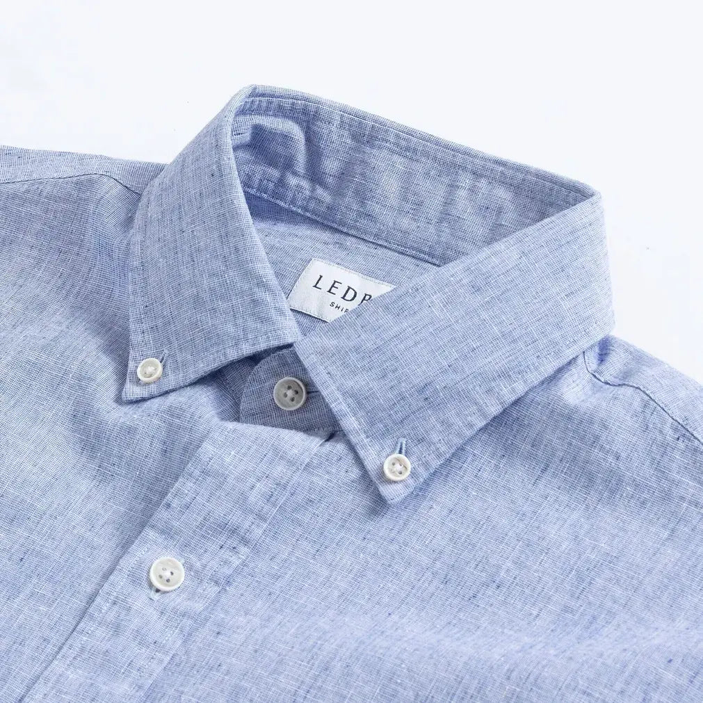The Blue Short Sleeve Barretto Cotton Linen Custom Shirt Custom Short Sleeve Shirt- Ledbury