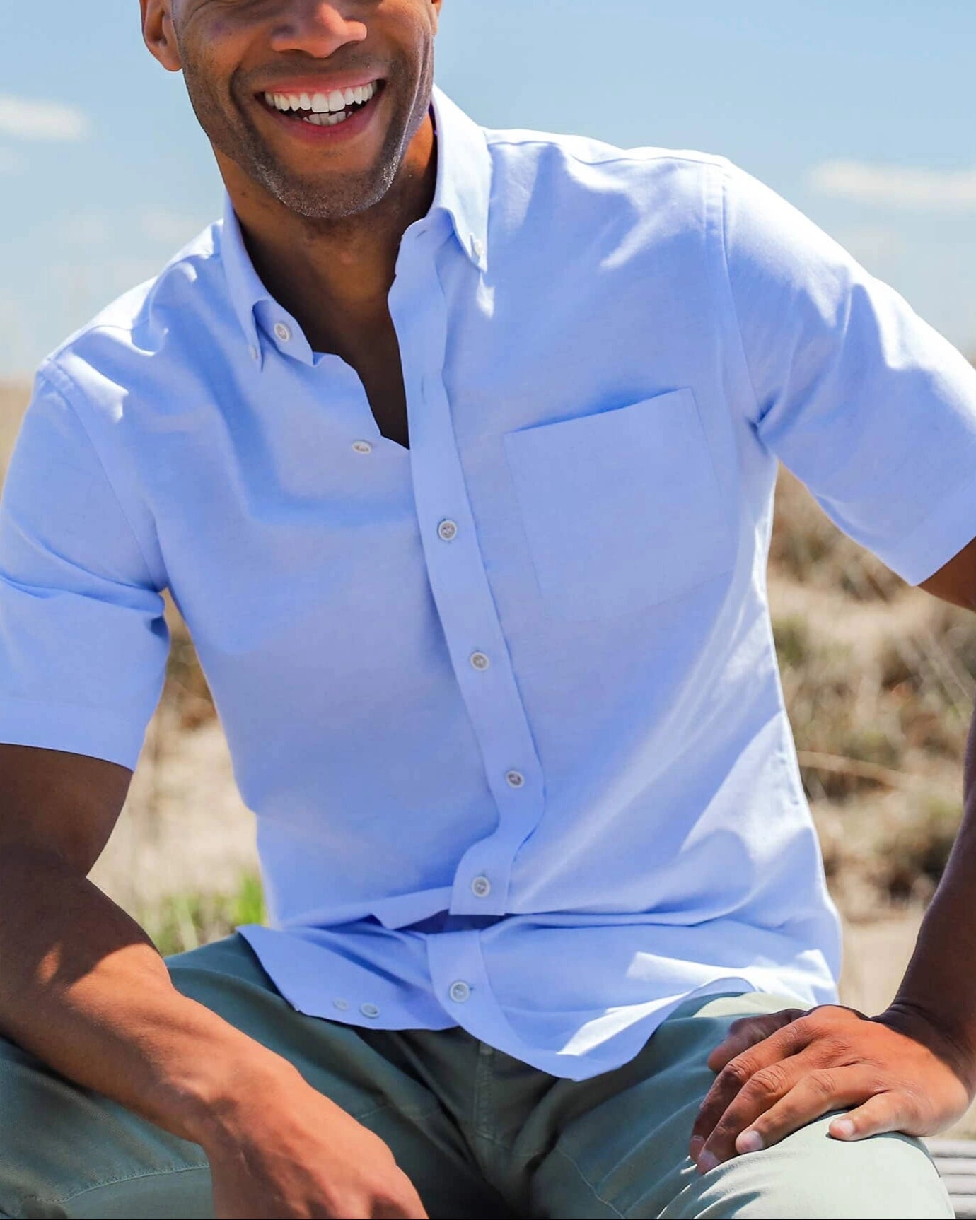 The Light Blue Short Sleeve Mayfield Oxford Custom Shirt Custom Short Sleeve Shirt- Ledbury