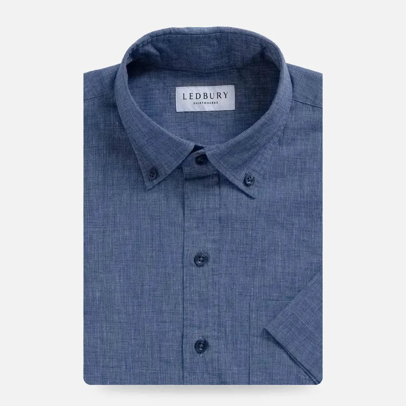 The Navy Short Sleeve Barretto Cotton Linen Custom Shirt Custom Short Sleeve Shirt- Ledbury