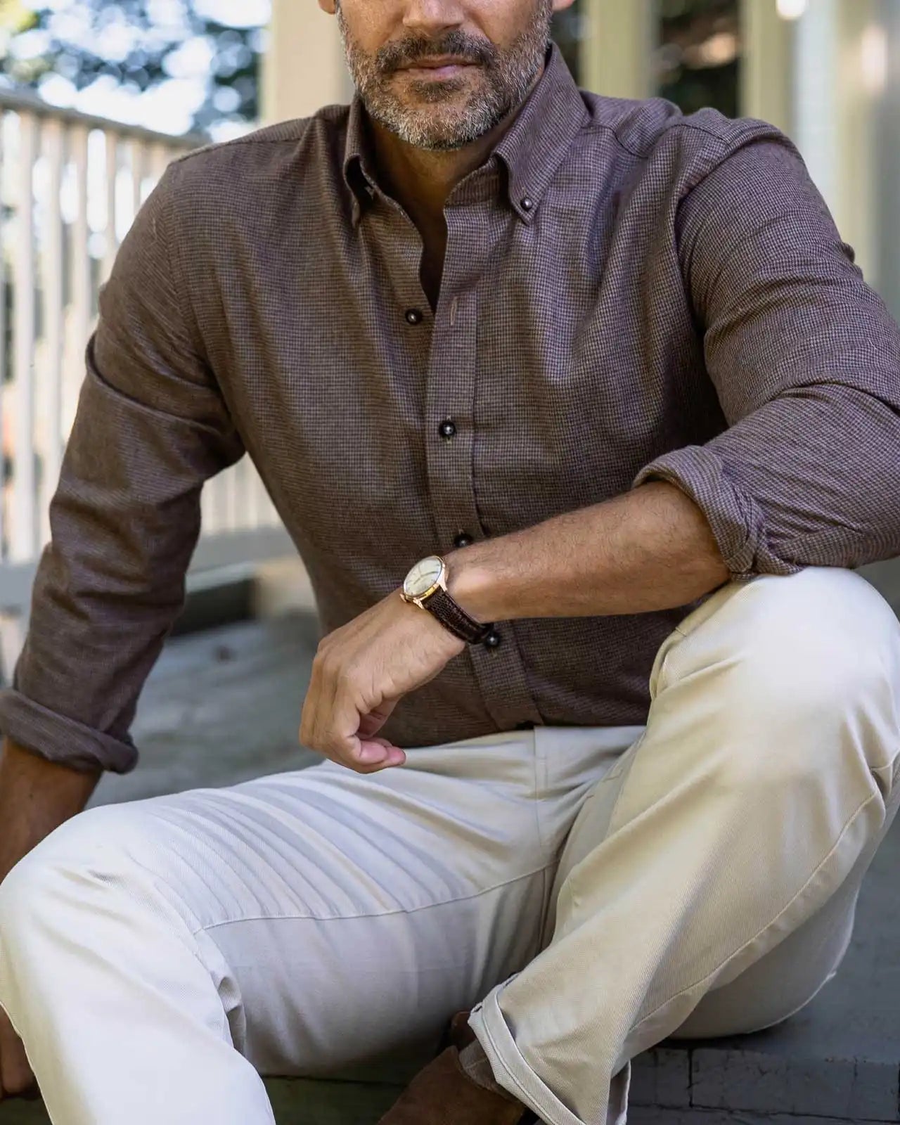 The Brown Conlon Houndstooth Custom Shirt Custom Casual Shirt- Ledbury