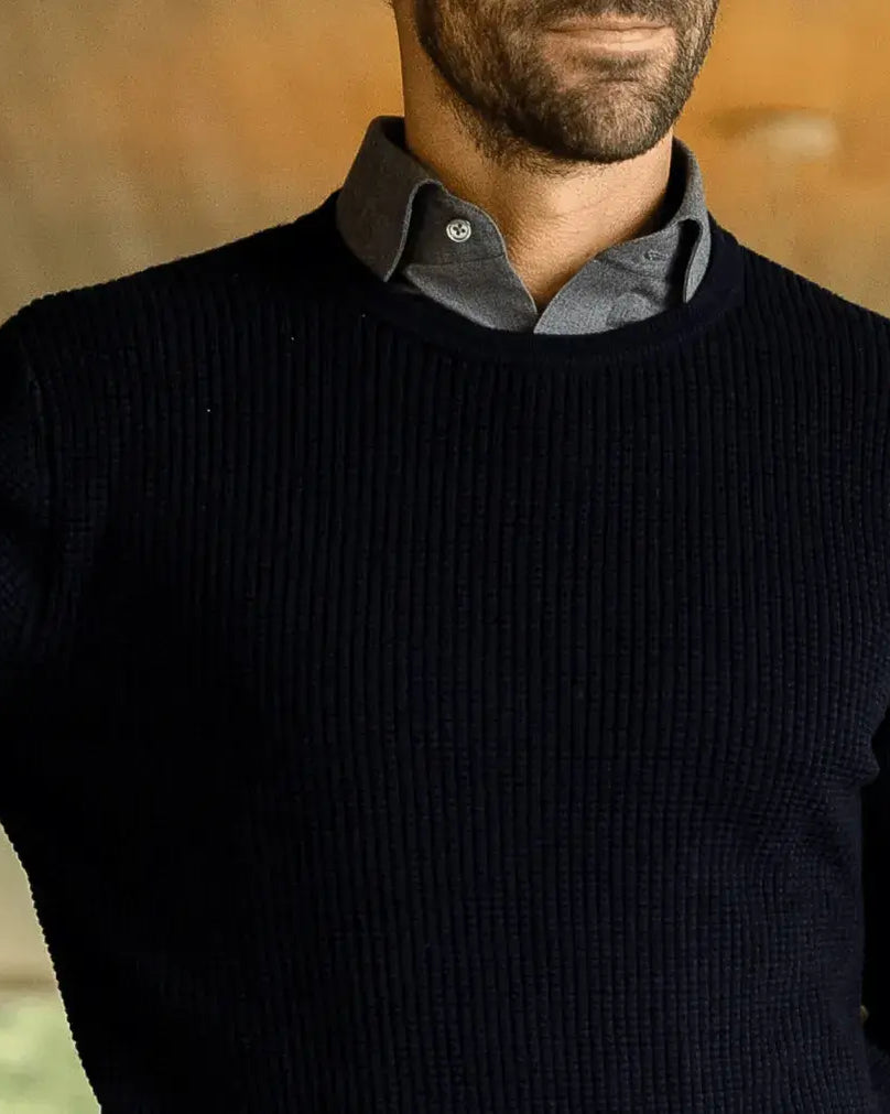 The Navy Walden Thermal Crew Sweater Sweater- Ledbury
