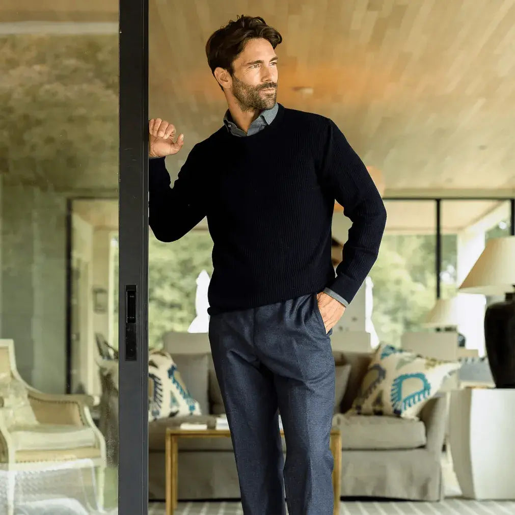 The Navy Walden Thermal Crew Sweater Sweater- Ledbury