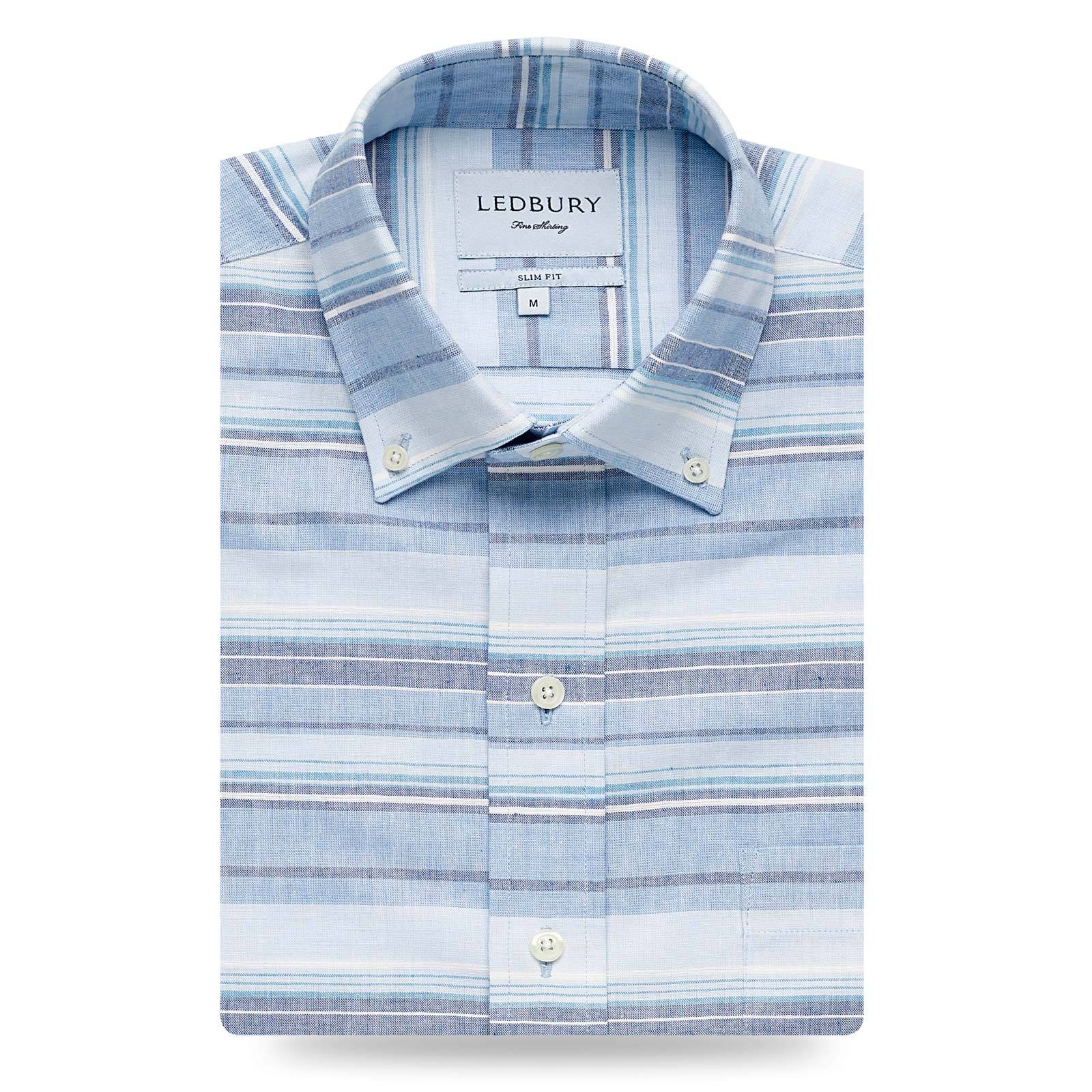 The Blue Short Sleeve Amberfield Stripe Casual Shirt Short Sleeve- Ledbury