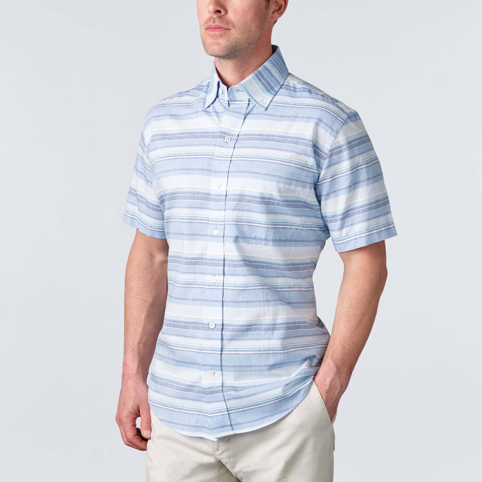 The Blue Short Sleeve Amberfield Stripe Casual Shirt Short Sleeve- Ledbury