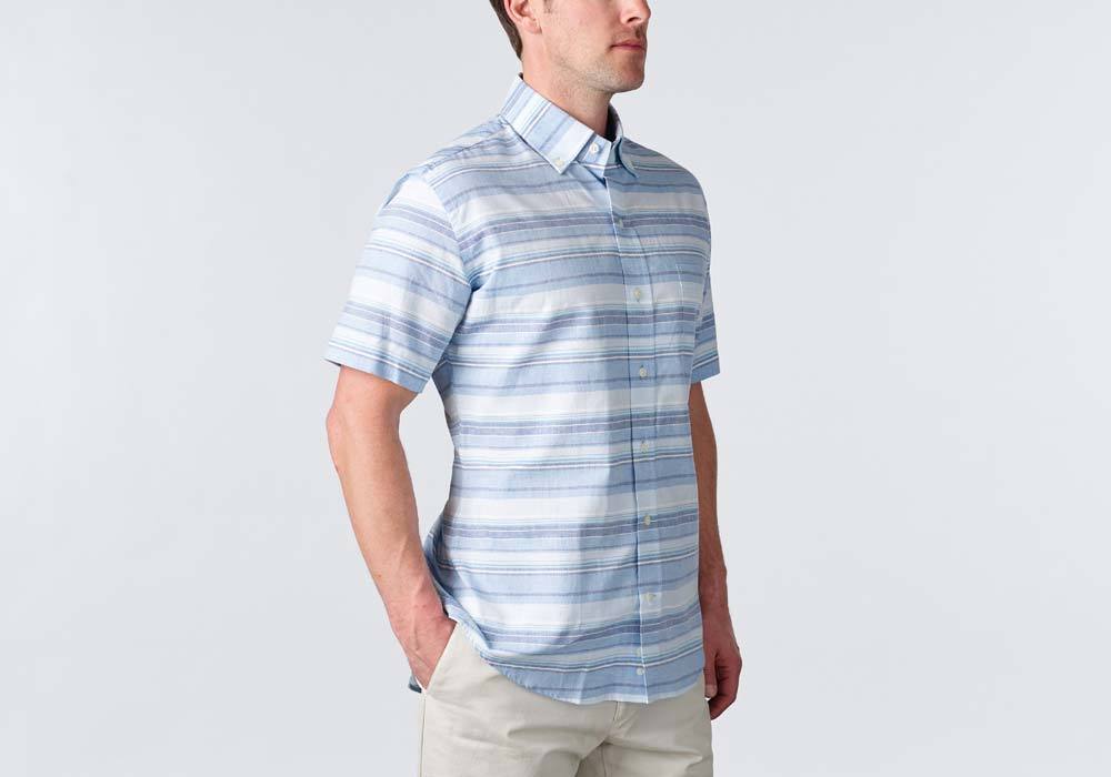 The Blue Short Sleeve Amberfield Stripe Casual Shirt Short Sleeve- Ledbury