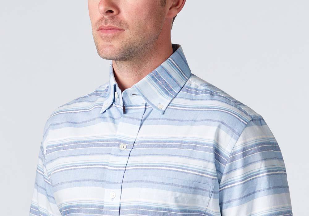 The Blue Short Sleeve Amberfield Stripe Casual Shirt Short Sleeve- Ledbury