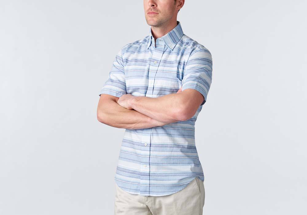 The Blue Short Sleeve Amberfield Stripe Casual Shirt Short Sleeve- Ledbury