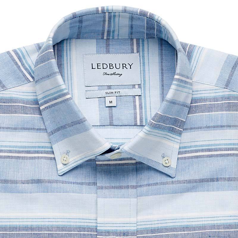 The Blue Short Sleeve Amberfield Stripe Casual Shirt Short Sleeve- Ledbury