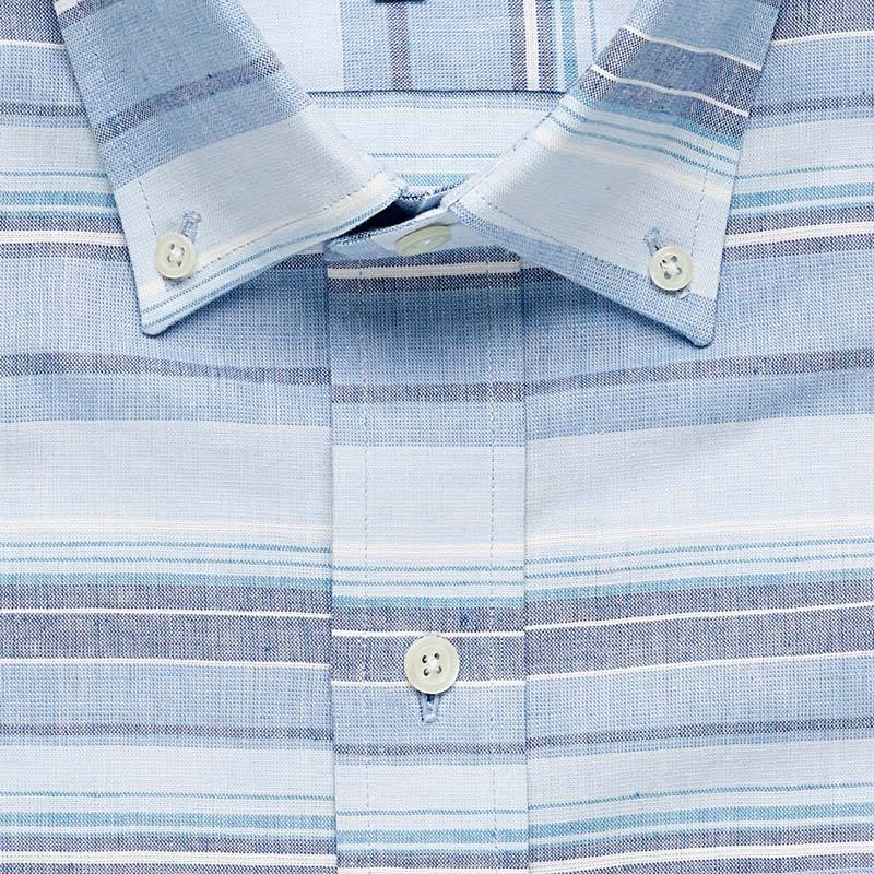 The Blue Short Sleeve Amberfield Stripe Casual Shirt Short Sleeve- Ledbury