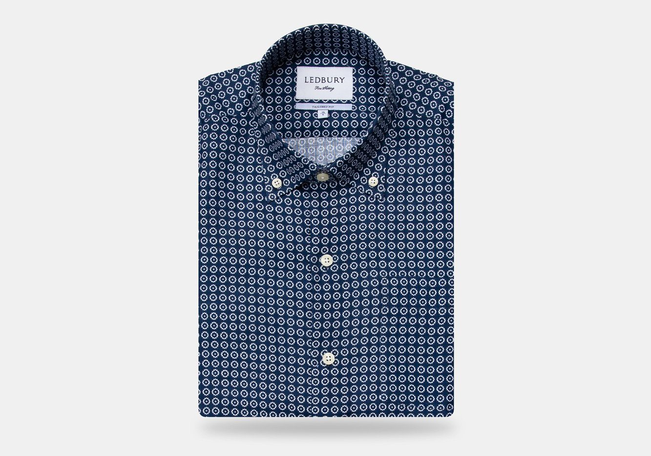 The 2019 Navy Short Sleeve Windham Print Casual Shirt Short Sleeve- Ledbury