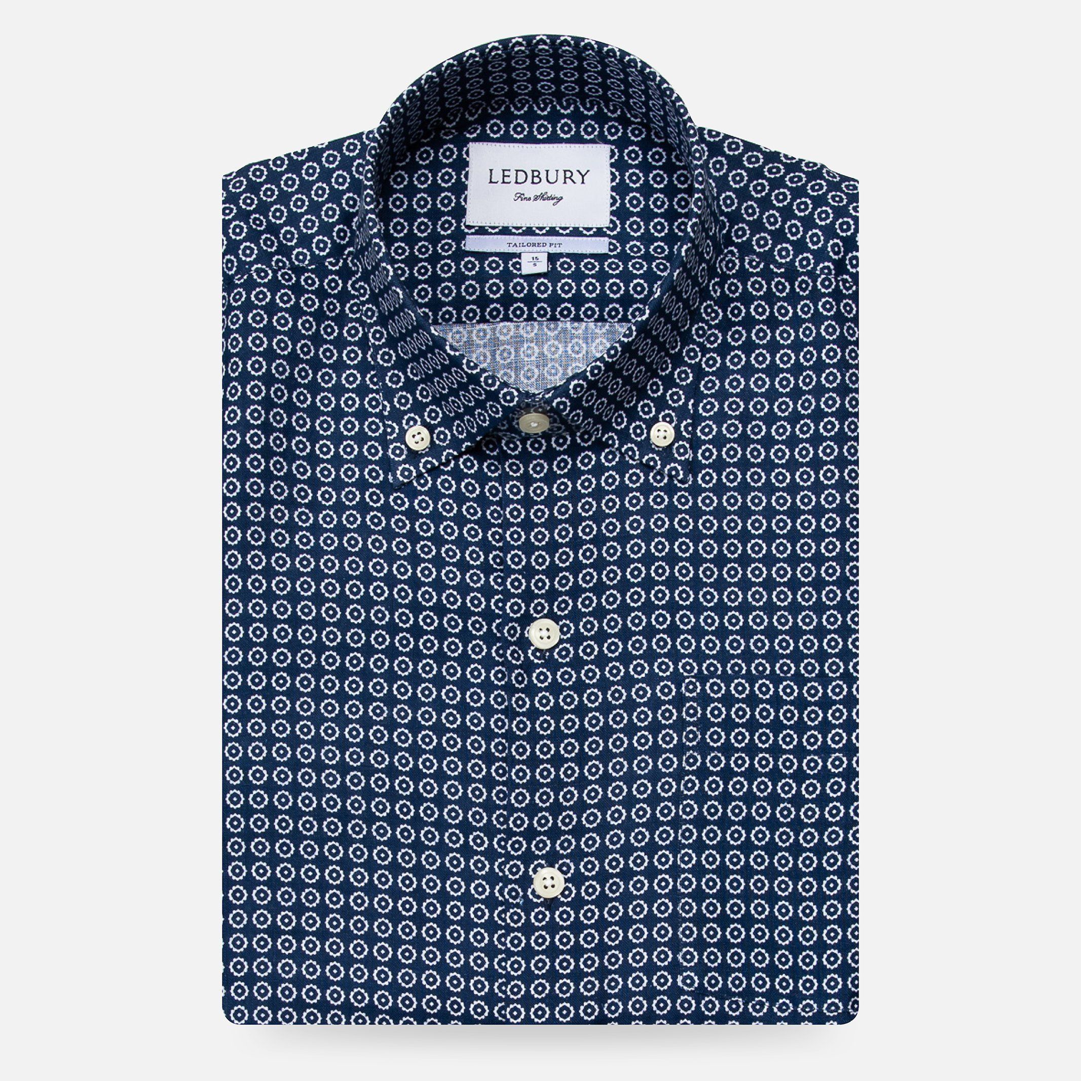 The 2019 Navy Short Sleeve Windham Print Casual Shirt Short Sleeve- Ledbury