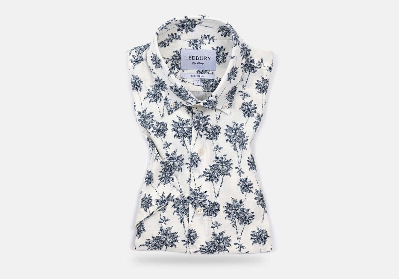 The Navy Short Sleeve Bennett Palm Print Casual Shirt Short Sleeve- Ledbury