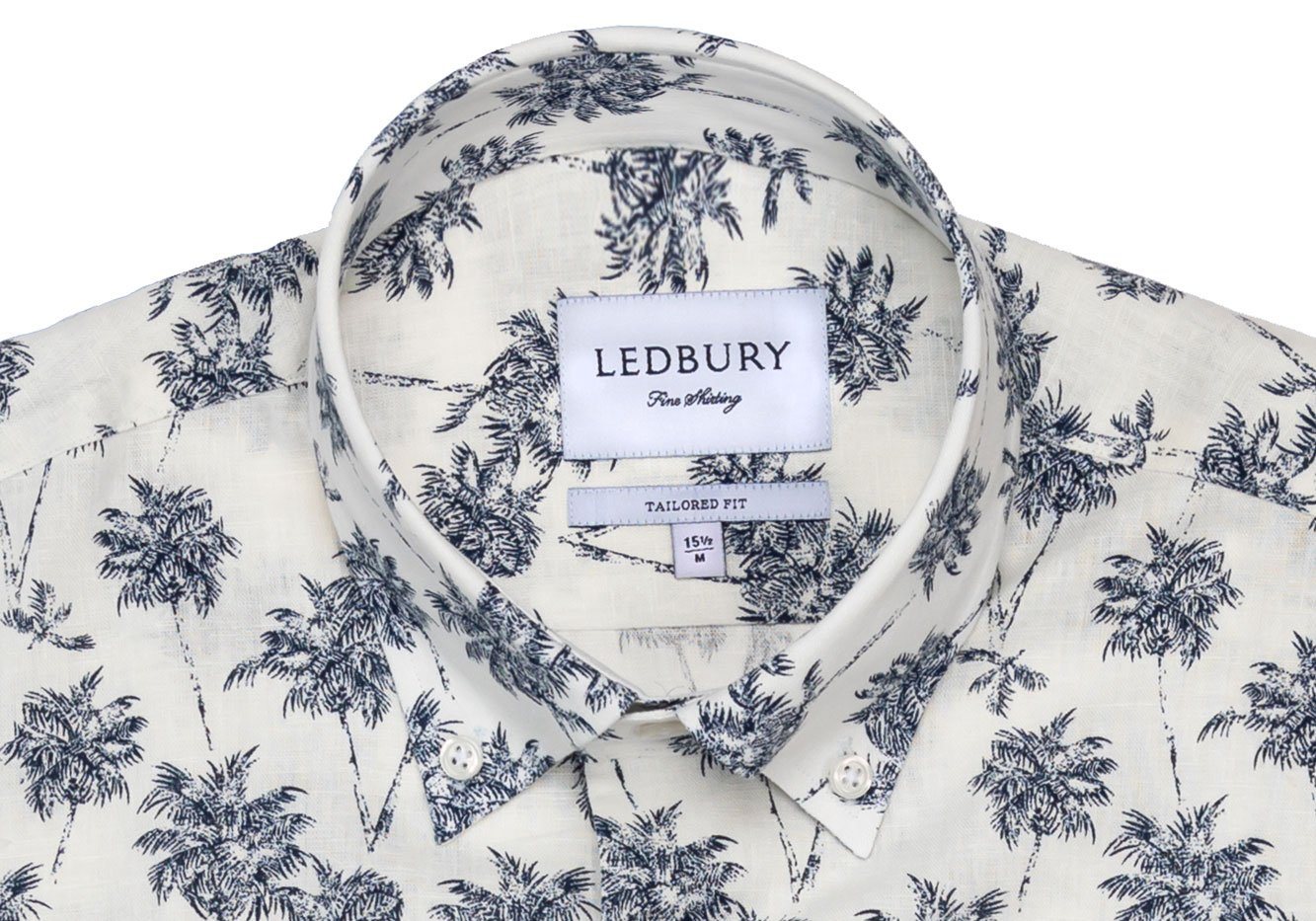 The Navy Short Sleeve Bennett Palm Print Casual Shirt Short Sleeve- Ledbury