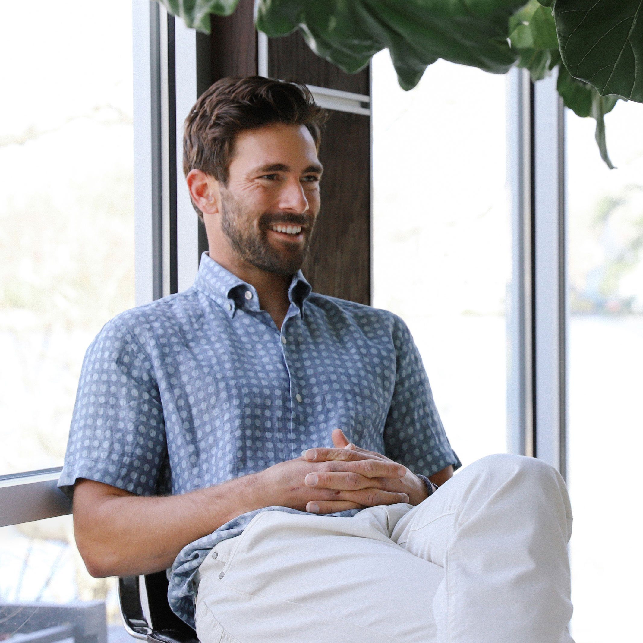 The Indigo Short Sleeve Bonnell Dot Print Casual Shirt Short Sleeve- Ledbury