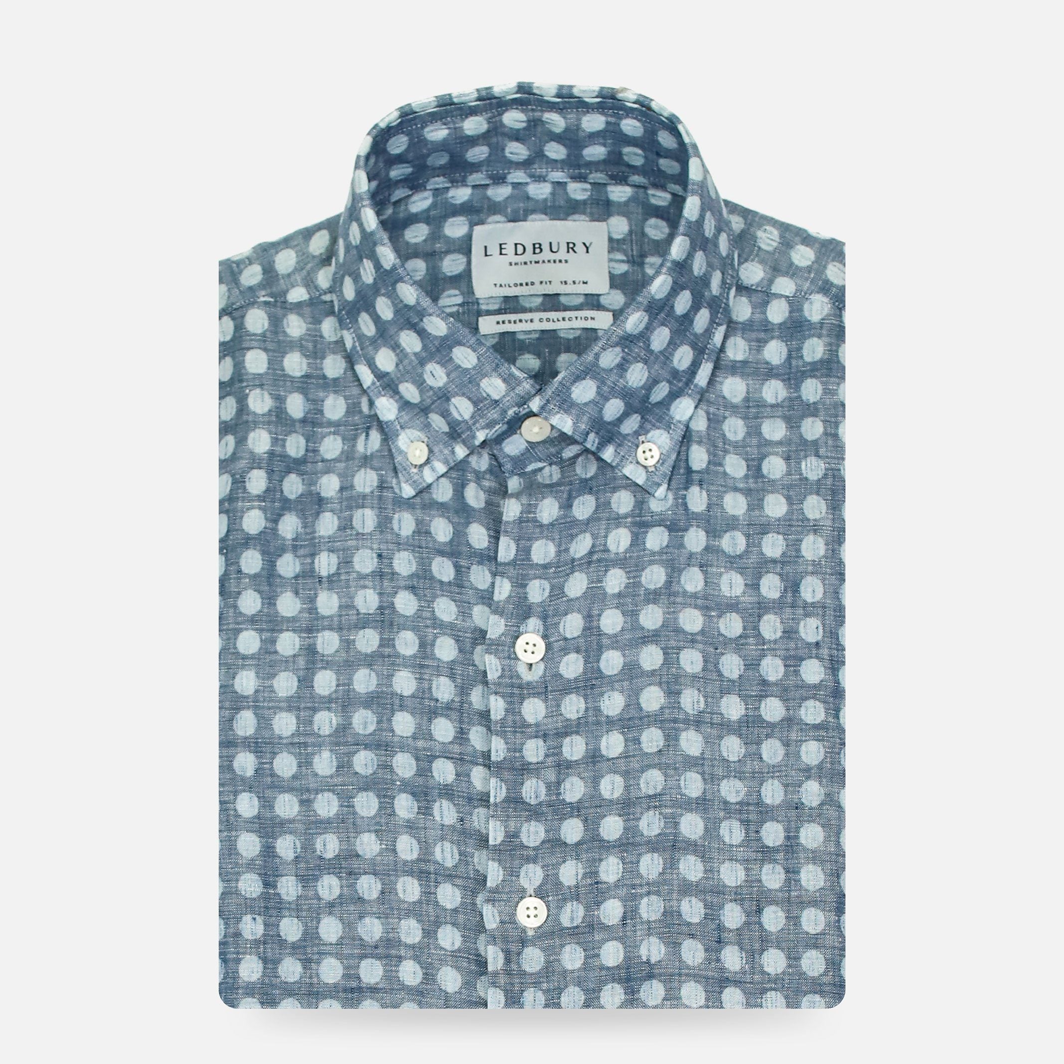 The Indigo Short Sleeve Bonnell Dot Print Casual Shirt Short Sleeve- Ledbury