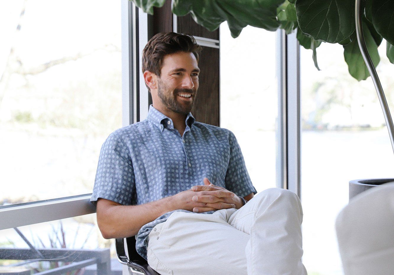 The Indigo Short Sleeve Bonnell Dot Print Casual Shirt Short Sleeve- Ledbury