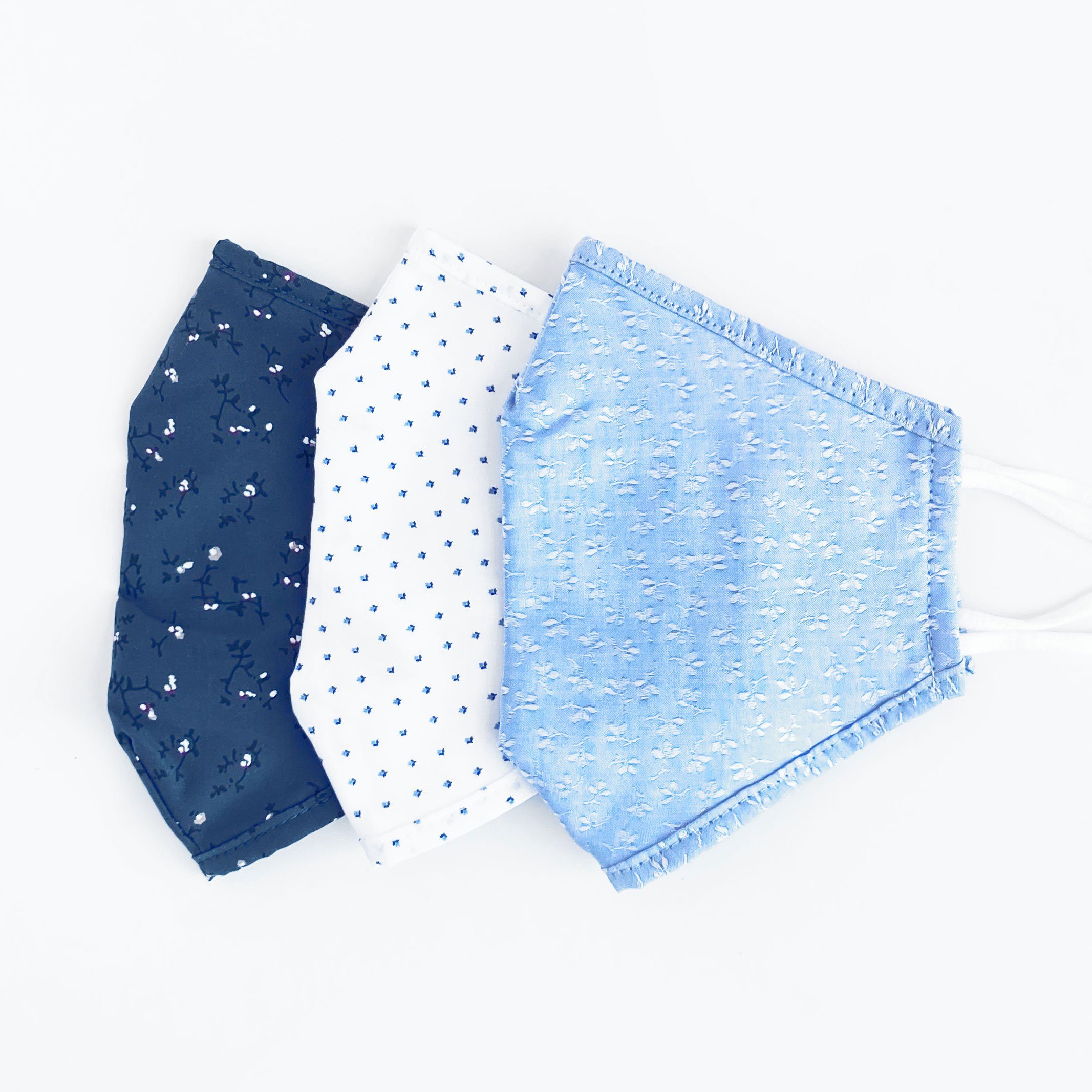 The Blue Floral Print Small Kent Trio 3-Layer Antibacterial Cotton Mask 3-Pack Mask- Ledbury