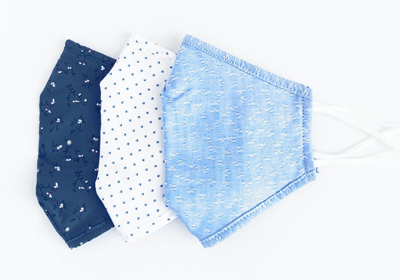 The Blue Floral Print Small Kent Trio 3-Layer Antibacterial Cotton Mask 3-Pack Mask- Ledbury
