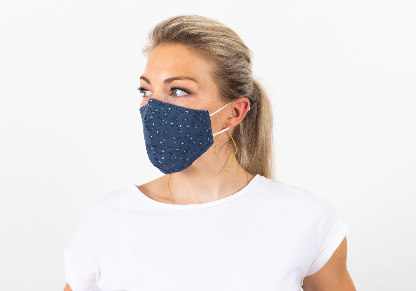 The Blue Floral Print Small Kent Trio 3-Layer Antibacterial Cotton Mask 3-Pack Mask- Ledbury