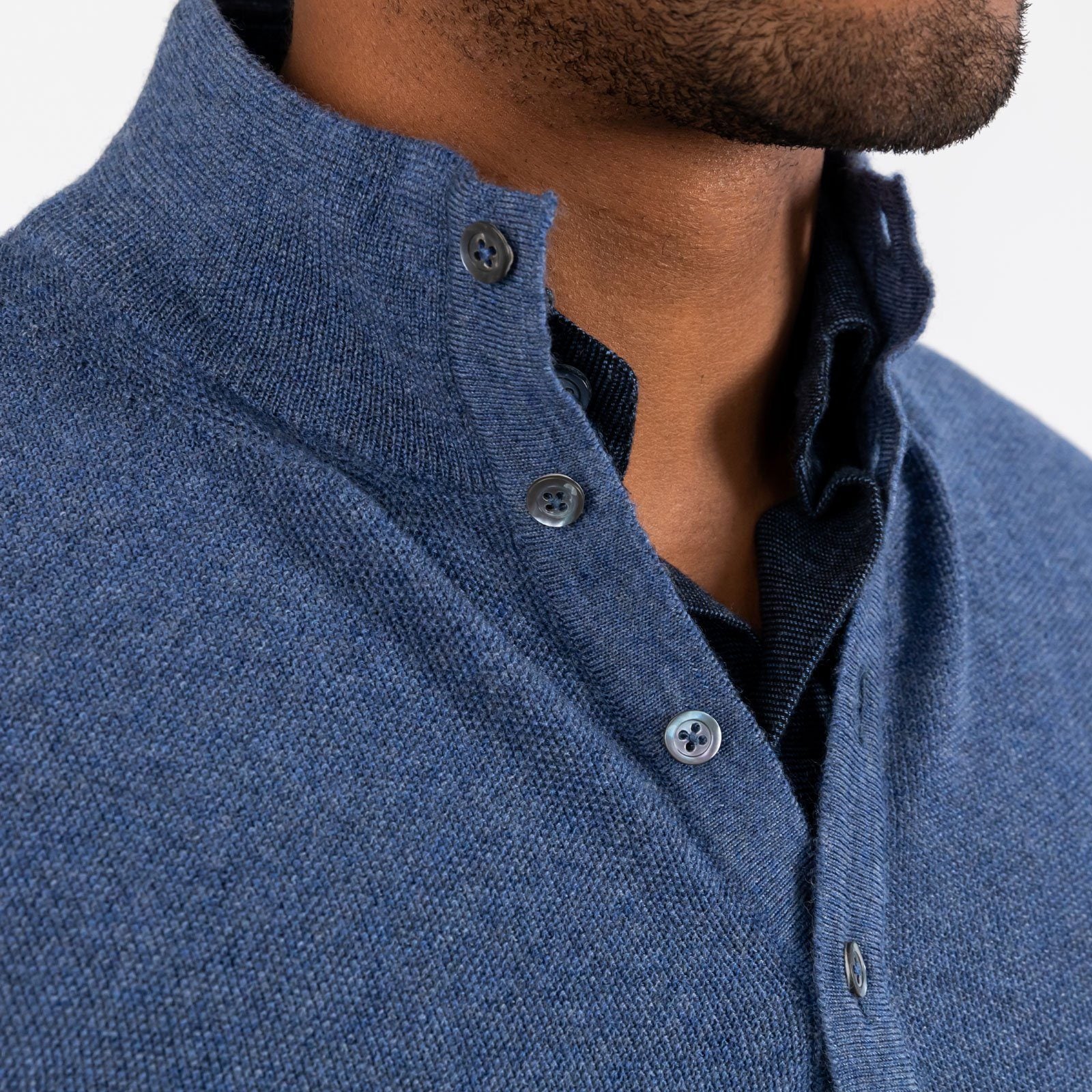 The Blue Heather Reymond Mock Henley Sweater- Ledbury