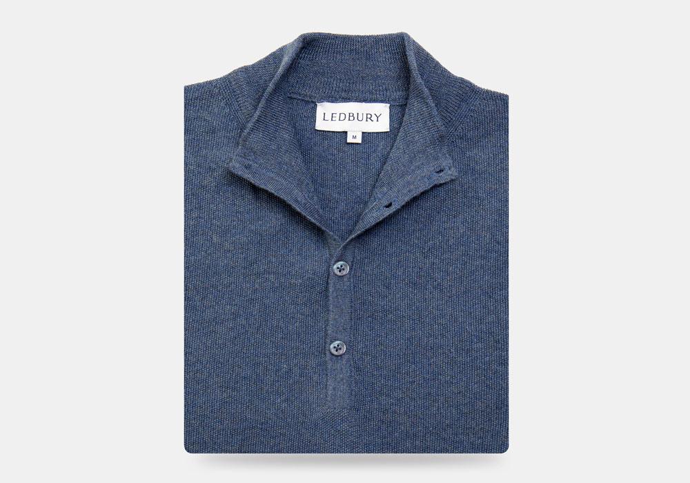 The Blue Heather Reymond Mock Henley Sweater- Ledbury