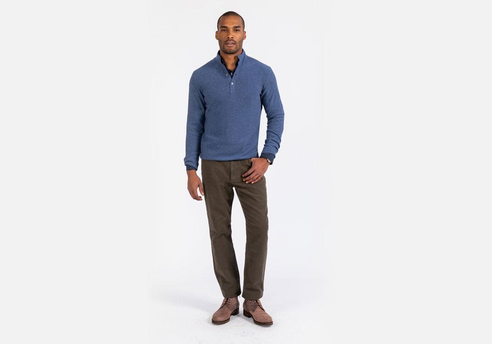 The Blue Heather Reymond Mock Henley Sweater- Ledbury