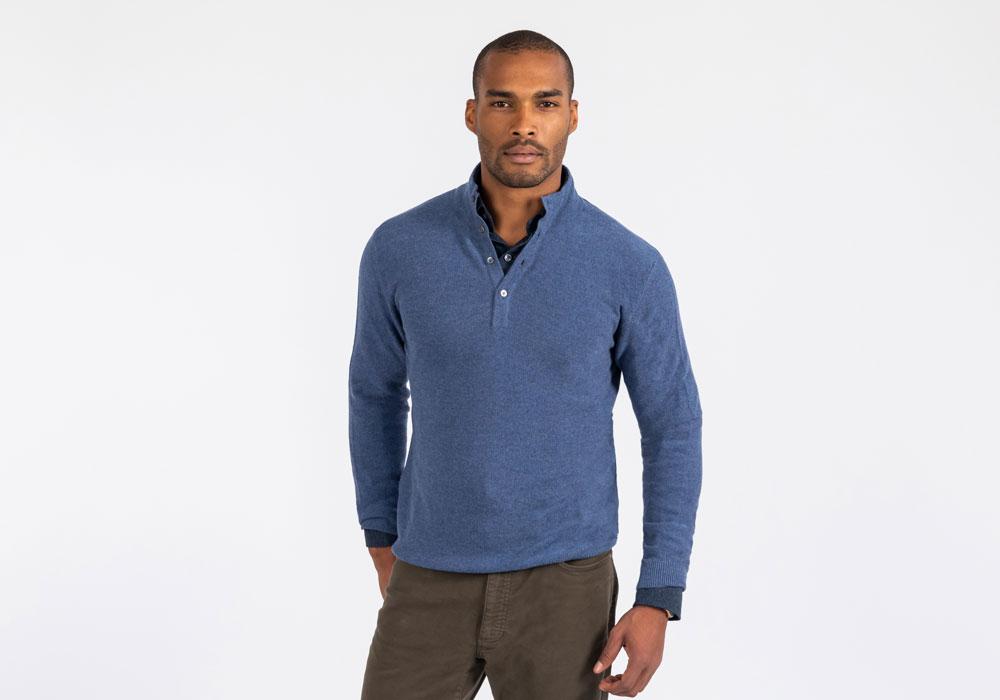 The Blue Heather Reymond Mock Henley Sweater- Ledbury