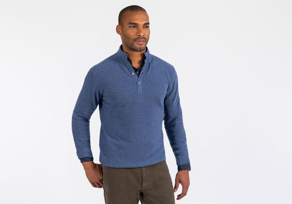 The Blue Heather Reymond Mock Henley Sweater- Ledbury