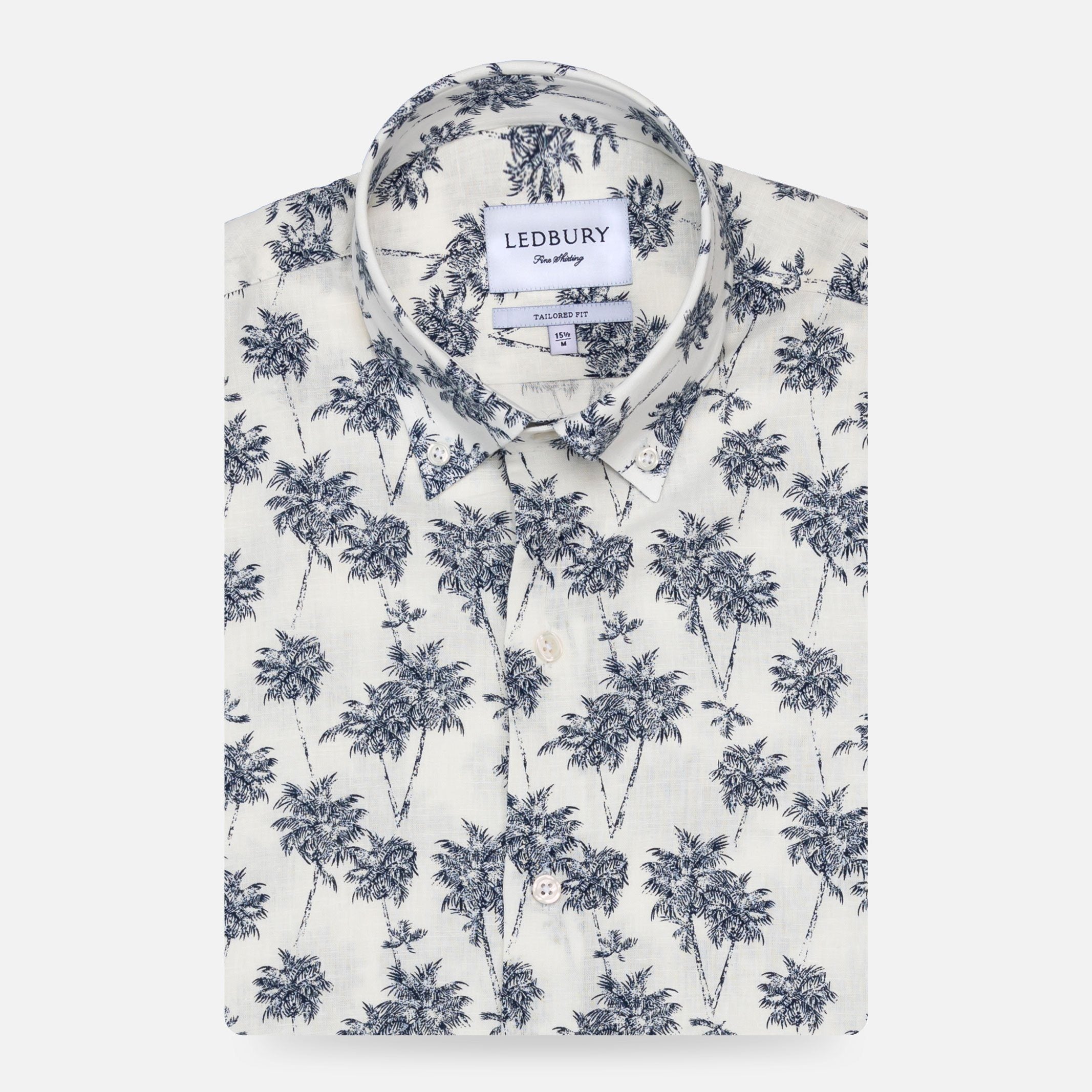 The Navy Short Sleeve Bennett Palm Print Casual Shirt Short Sleeve- Ledbury