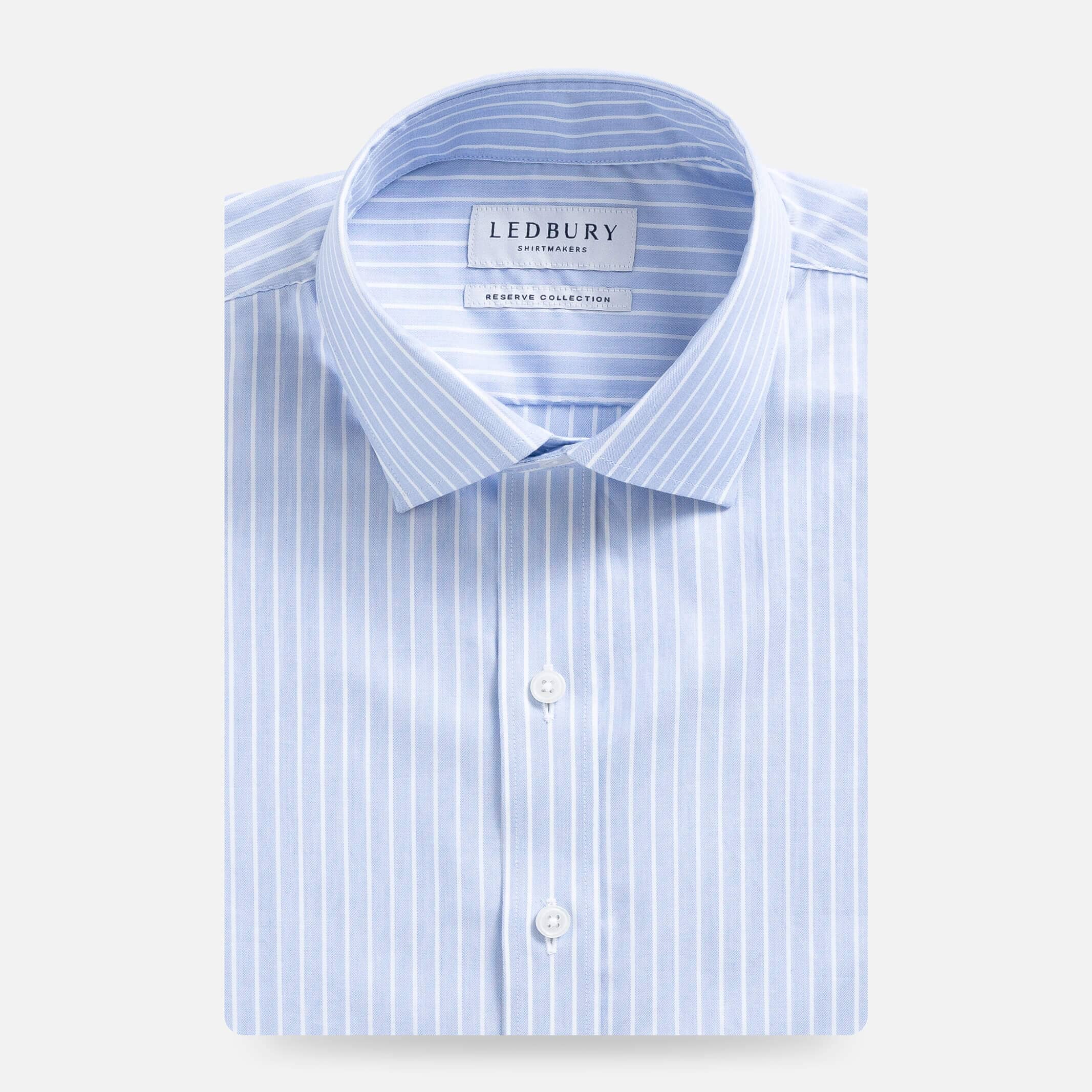 The Blue Albini Banker Stripe Ellington Twill Custom Shirt Custom Dress Shirt- Ledbury