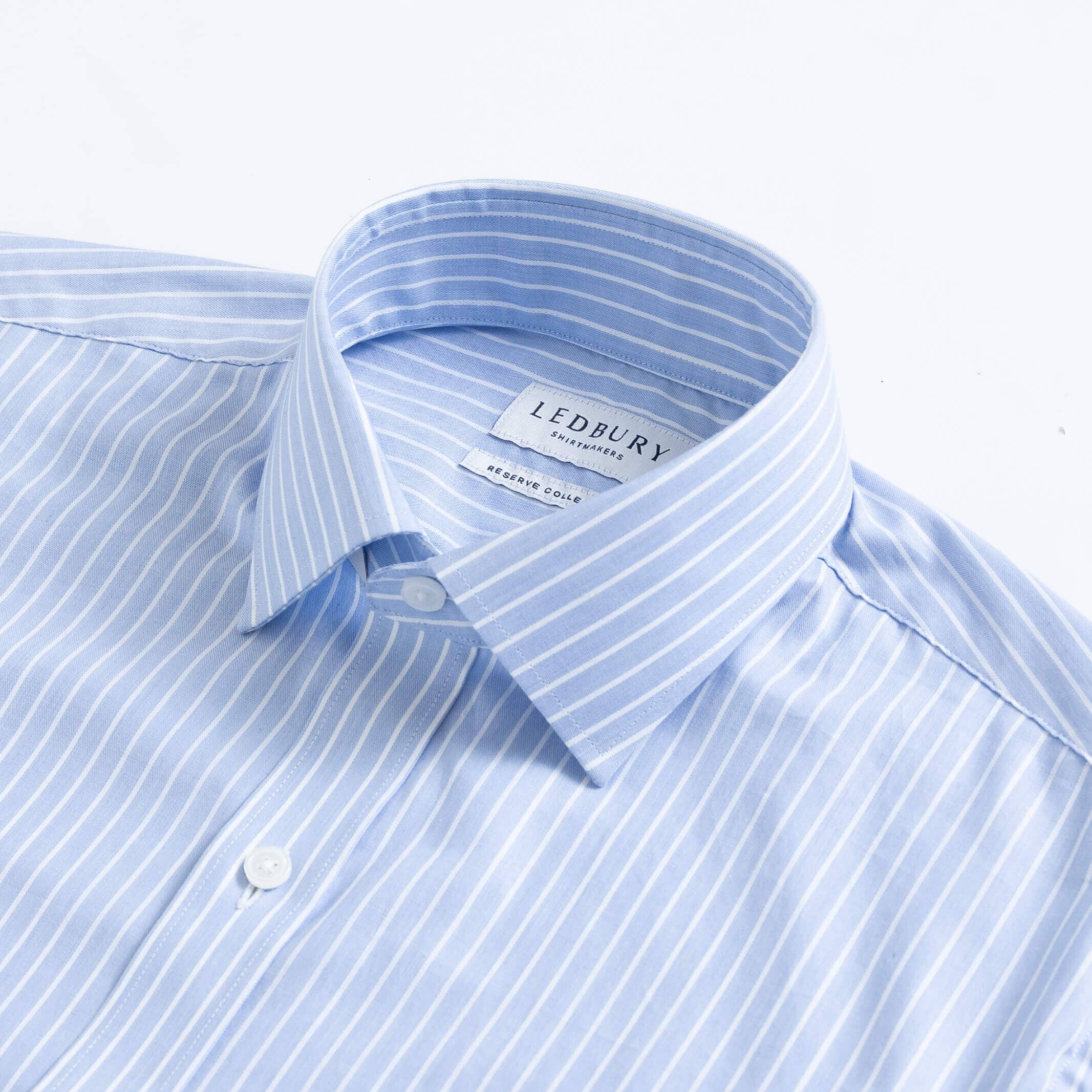 The Blue Albini Banker Stripe Ellington Twill Custom Shirt Custom Dress Shirt- Ledbury