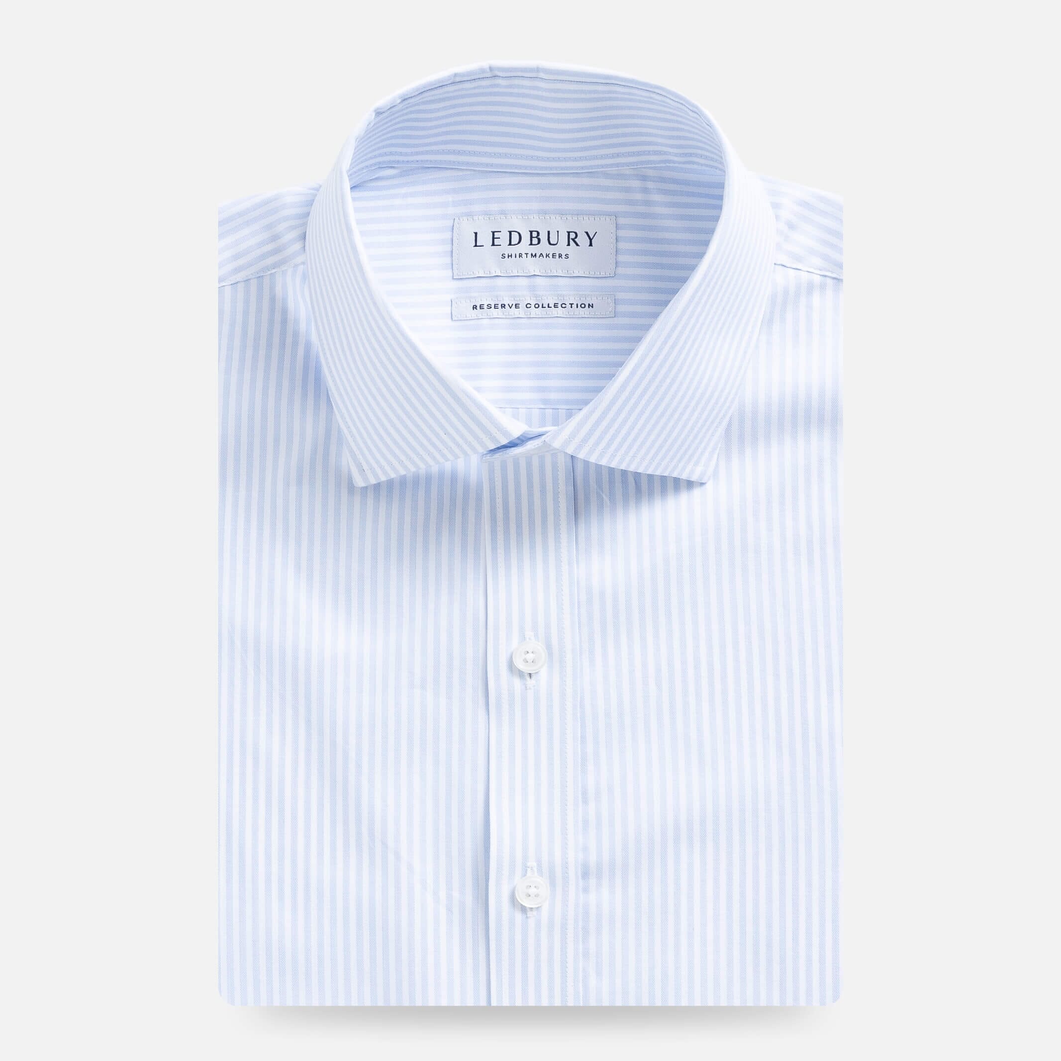 The Sky Blue Albini Bengal Stripe Ellington Twill Custom Shirt Custom Dress Shirt- Ledbury