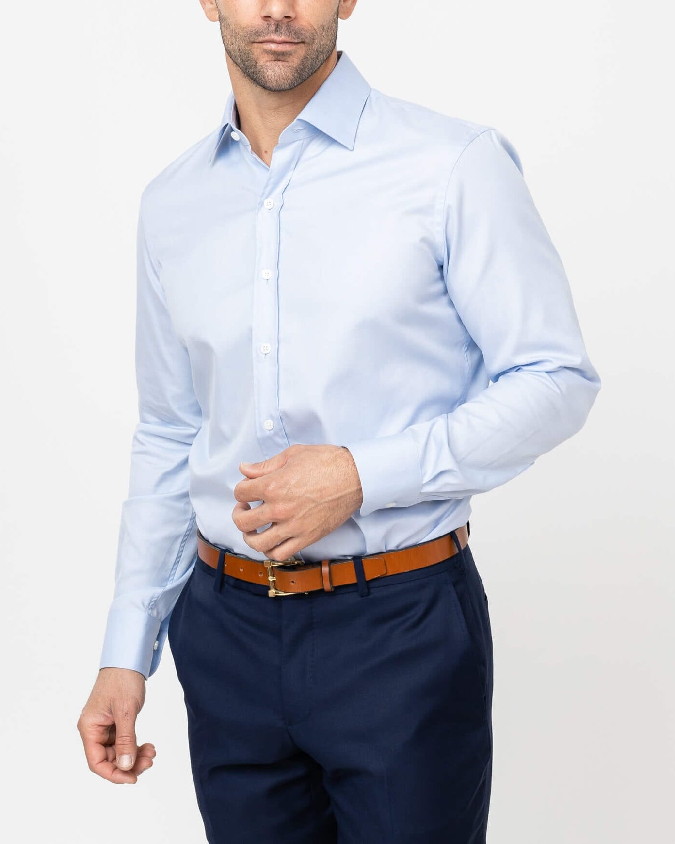 The Light Blue Albini Ellington Twill Custom Shirt Custom Dress Shirt- Ledbury