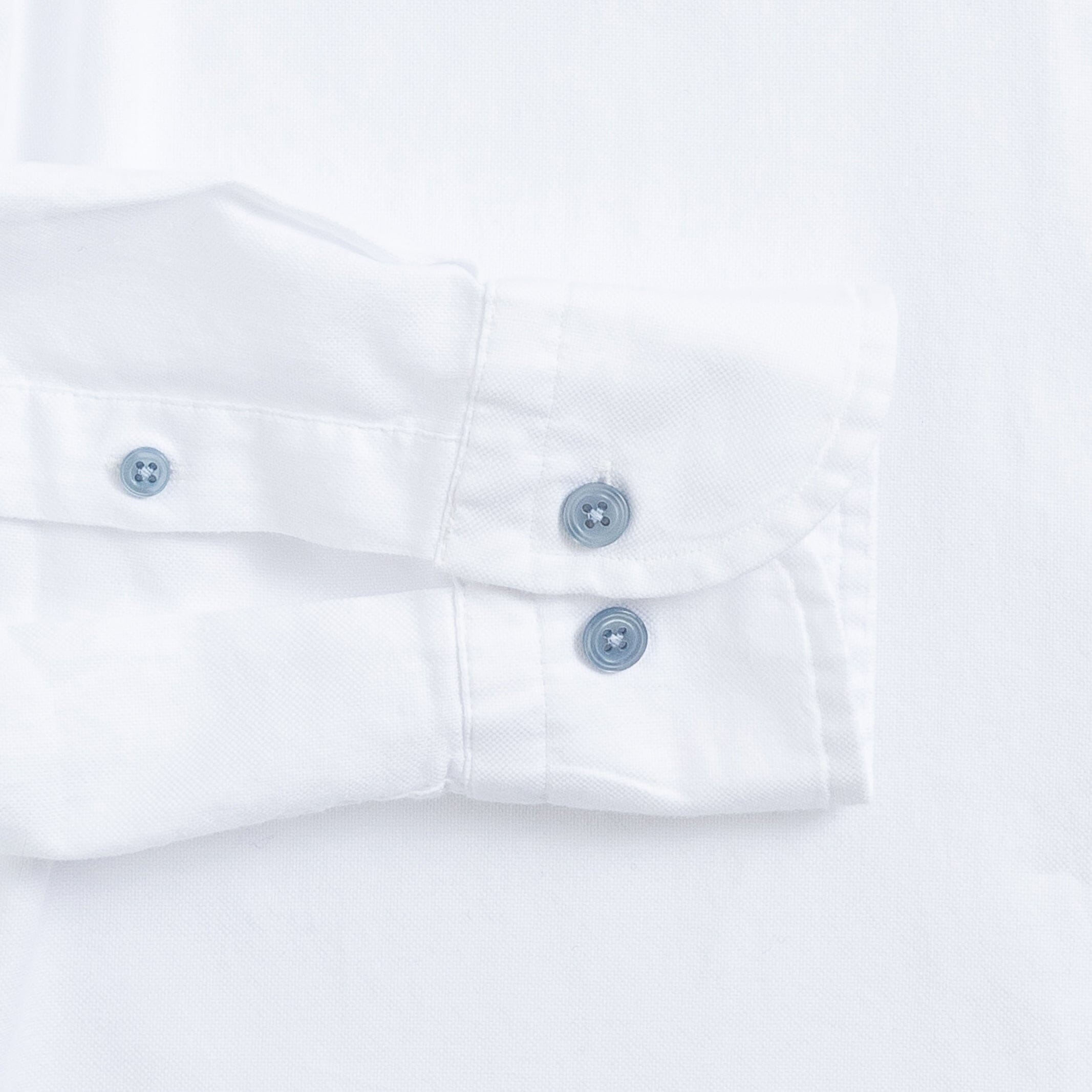The White Asbury Oxford Soft Shirt with Blue Buttons Dress Shirt- Ledbury