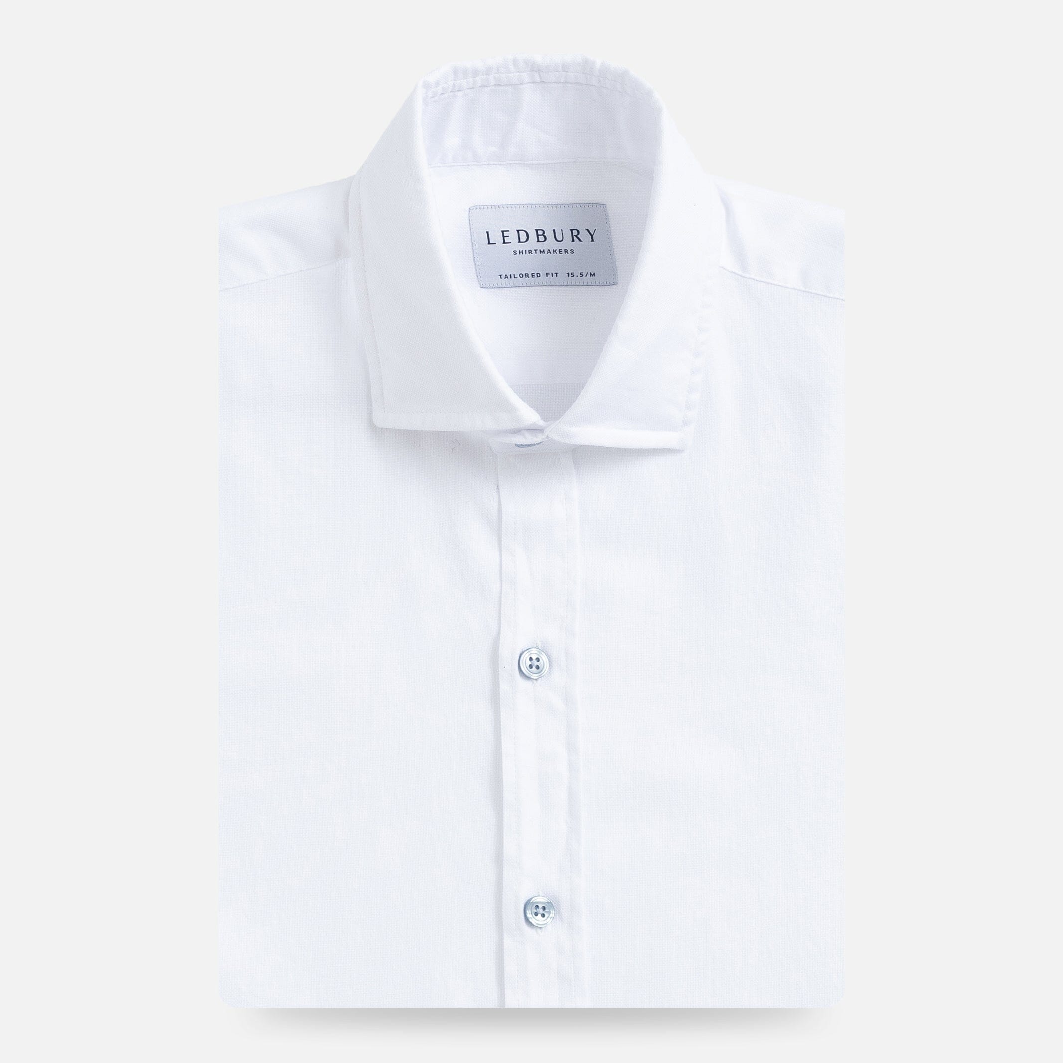 The White Asbury Oxford Soft Shirt with Blue Buttons Dress Shirt- Ledbury