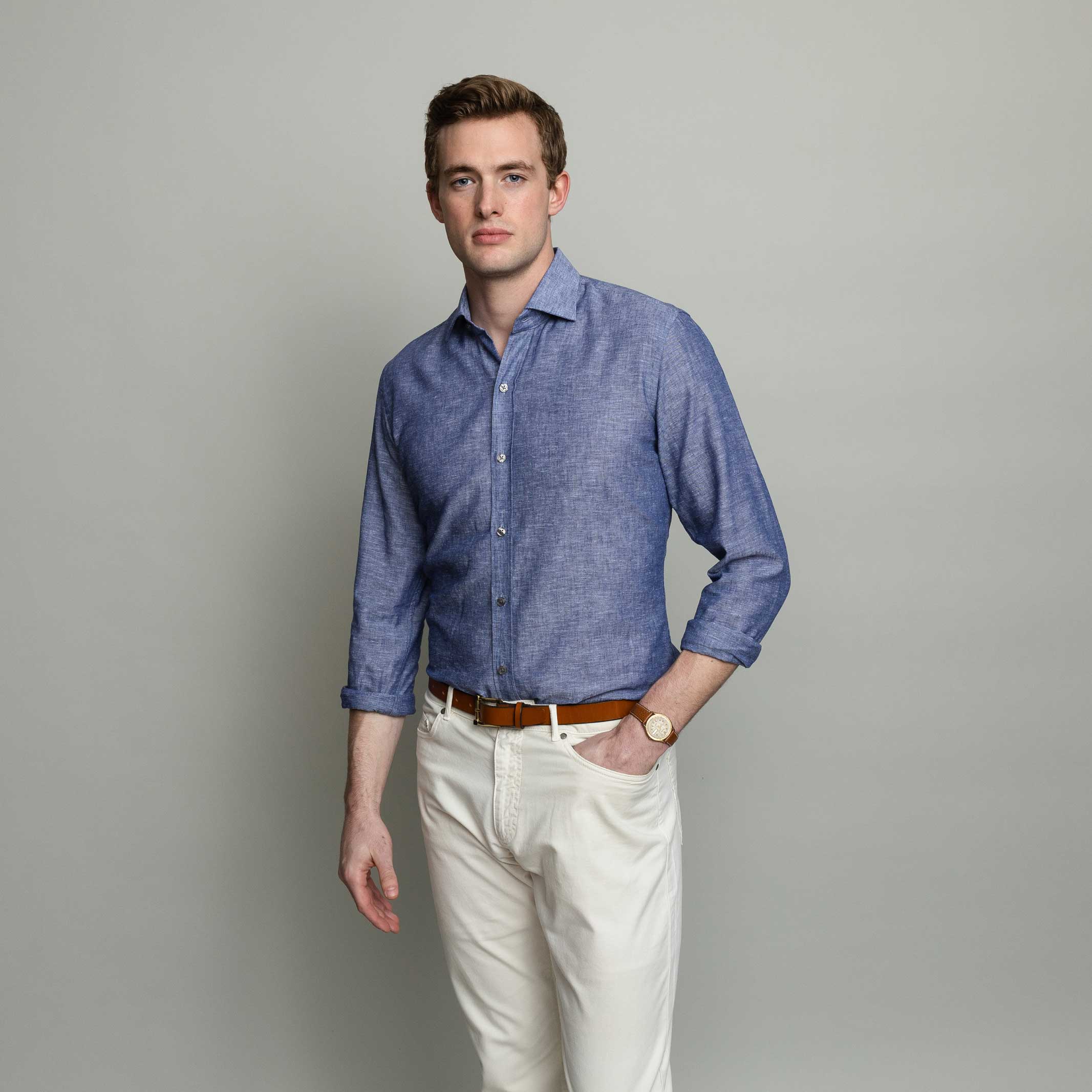 The Navy Barton Chambray Dress Shirt Dress Shirt- Ledbury
