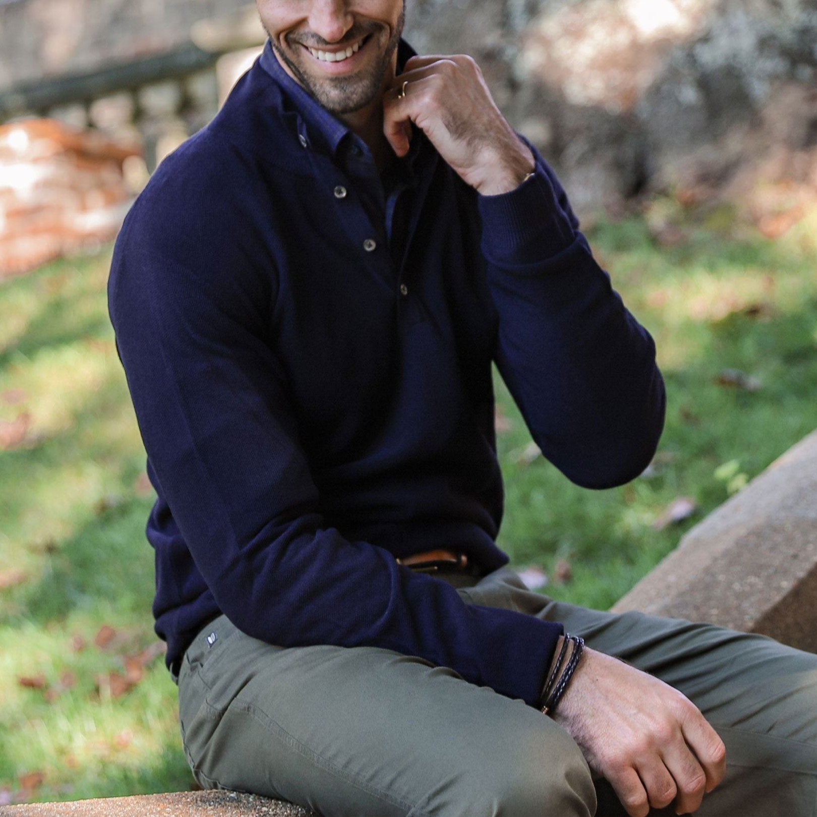 The Navy Reymond Mock Henley Sweater- Ledbury