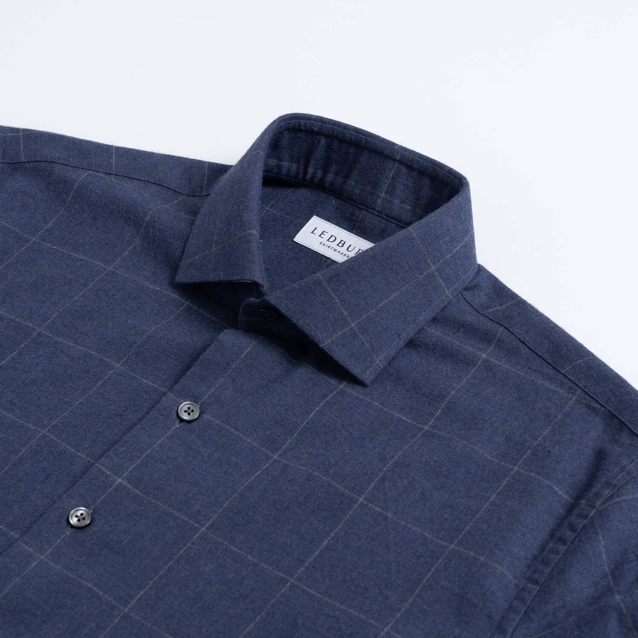 The Navy Heather Cardwell Cashmere Windowpane Custom Shirt Custom Casual Shirt- Ledbury